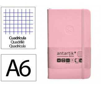 Cuaderno con gomilla antartik notes tapa dura a6 hojas cuadricula rosa pastel 100 hojas 80 gr fsc