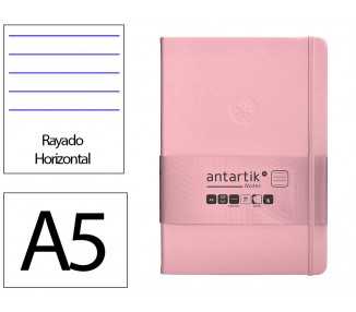 Cuaderno con gomilla antartik notes tapa dura a5 hojas rayas rosa pastel 100 hojas 80 gr fsc