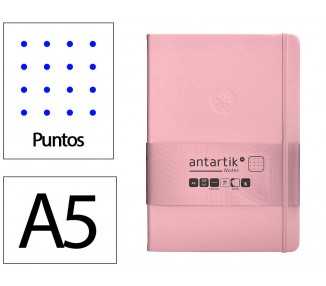 Cuaderno con gomilla antartik notes tapa dura a5 hojas puntos rosa pastel 100 hojas 80 gr fsc
