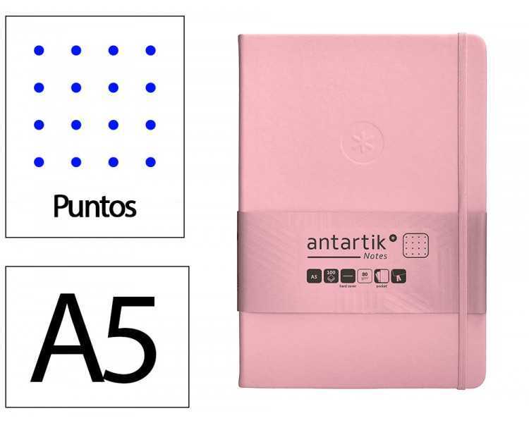 Cuaderno con gomilla antartik notes tapa dura a5 hojas puntos rosa pastel 100 hojas 80 gr fsc