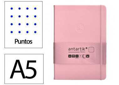 Cuaderno con gomilla antartik notes tapa dura a5 hojas puntos rosa pastel 100 hojas 80 gr fsc