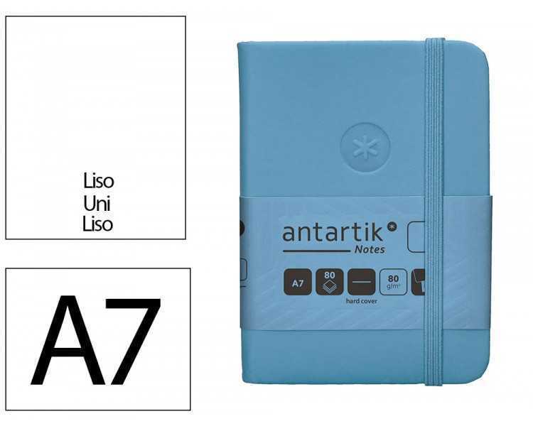 Cuaderno con gomilla antartik notes tapa dura a7 hojas lisas azul claro 80 hojas 80 gr fsc