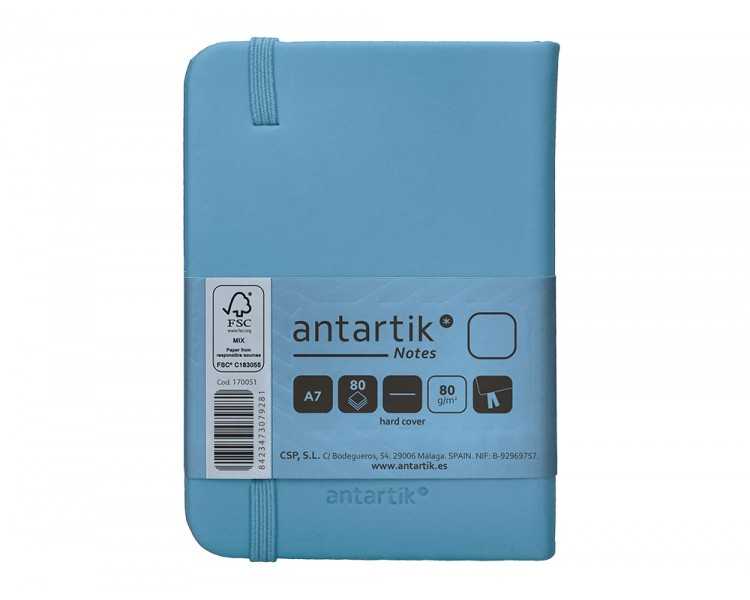 Cuaderno con gomilla antartik notes tapa dura a7 hojas lisas azul claro 80 hojas 80 gr fsc
