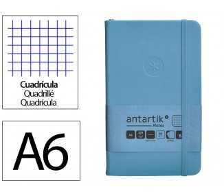 Cuaderno con gomilla antartik notes tapa dura a6 hojas cuadricula azul claro 100 hojas 80 gr fsc