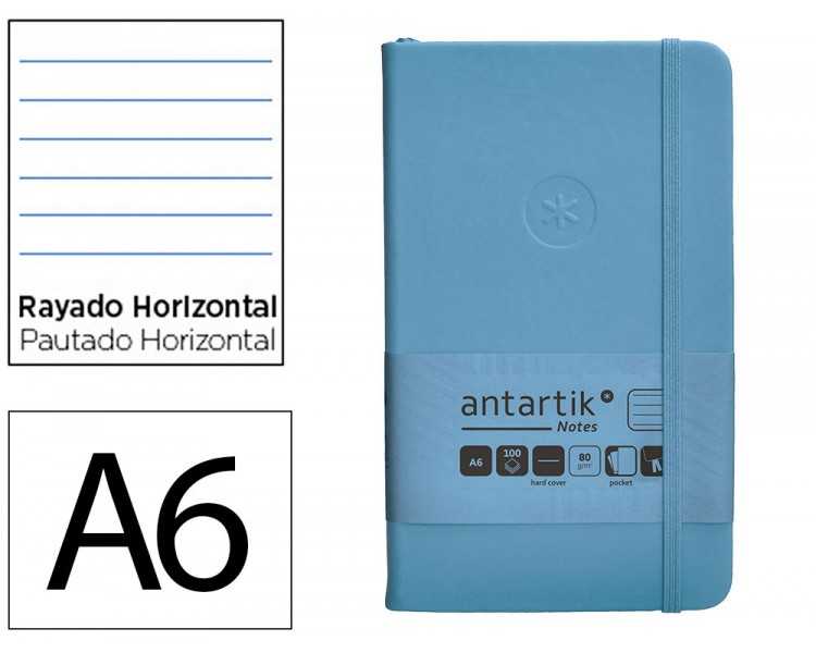 Cuaderno con gomilla antartik notes tapa dura a6 hojas rayas azul claro 100 hojas 80 gr fsc