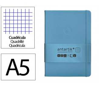 Cuaderno con gomilla antartik notes tapa dura a5 hojas cuadricula azul claro 100 hojas 80 gr fsc