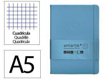 Cuaderno con gomilla antartik notes tapa dura a5 hojas cuadricula azul claro 100 hojas 80 gr fsc