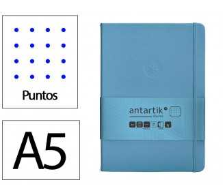 Cuaderno con gomilla antartik notes tapa dura a5 hojas puntos azul claro 100 hojas 80 gr fsc