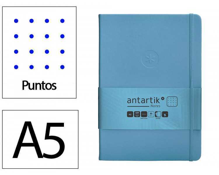 Cuaderno con gomilla antartik notes tapa dura a5 hojas puntos azul claro 100 hojas 80 gr fsc