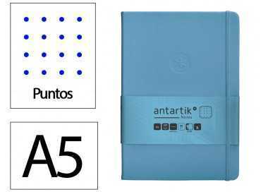 Cuaderno con gomilla antartik notes tapa dura a5 hojas puntos azul claro 100 hojas 80 gr fsc