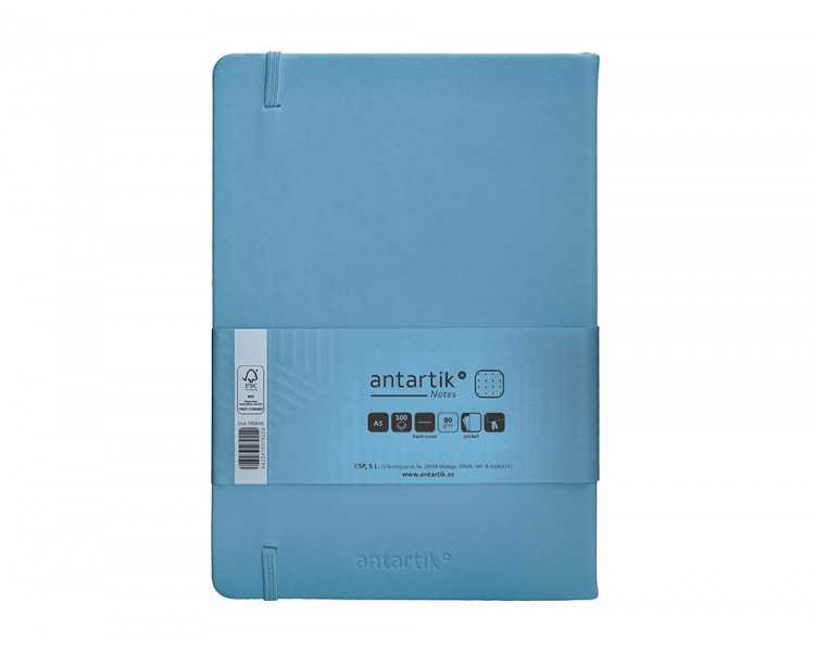 Cuaderno con gomilla antartik notes tapa dura a5 hojas puntos azul claro 100 hojas 80 gr fsc