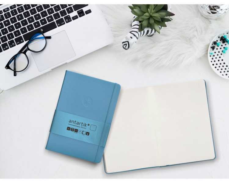Cuaderno con gomilla antartik notes tapa dura a5 hojas puntos azul claro 100 hojas 80 gr fsc