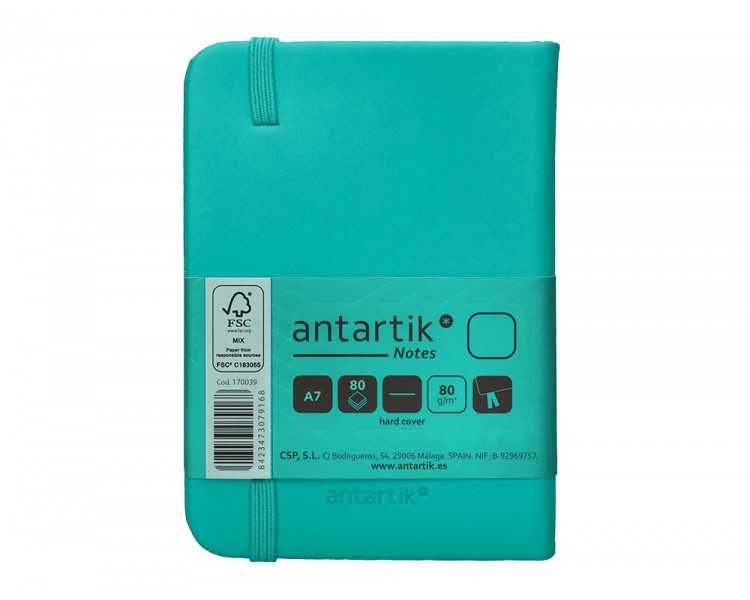 Cuaderno con gomilla antartik notes tapa dura a7 hojas lisas turquesa 80 hojas 80 gr fsc
