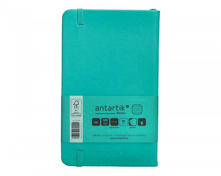 Cuaderno con gomilla antartik notes tapa dura a6 hojas cuadricula turquesa 100 hojas 80 gr fsc