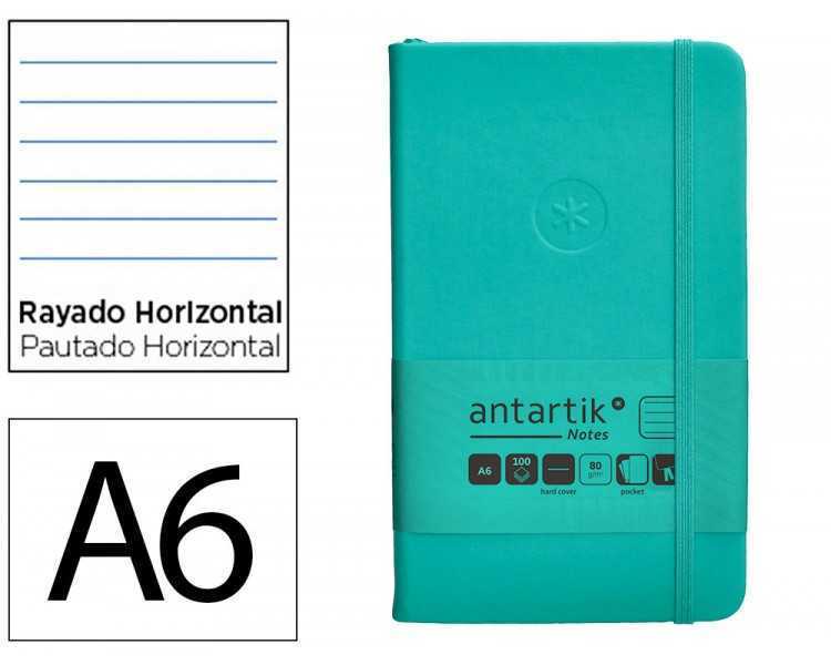Cuaderno con gomilla antartik notes tapa dura a6 hojas rayas turquesa 100 hojas 80 gr fsc