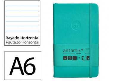 Cuaderno con gomilla antartik notes tapa dura a6 hojas rayas turquesa 100 hojas 80 gr fsc