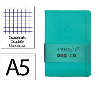 Cuaderno con gomilla antartik notes tapa dura a5 hojas cuadricula turquesa 100 hojas 80 gr fsc