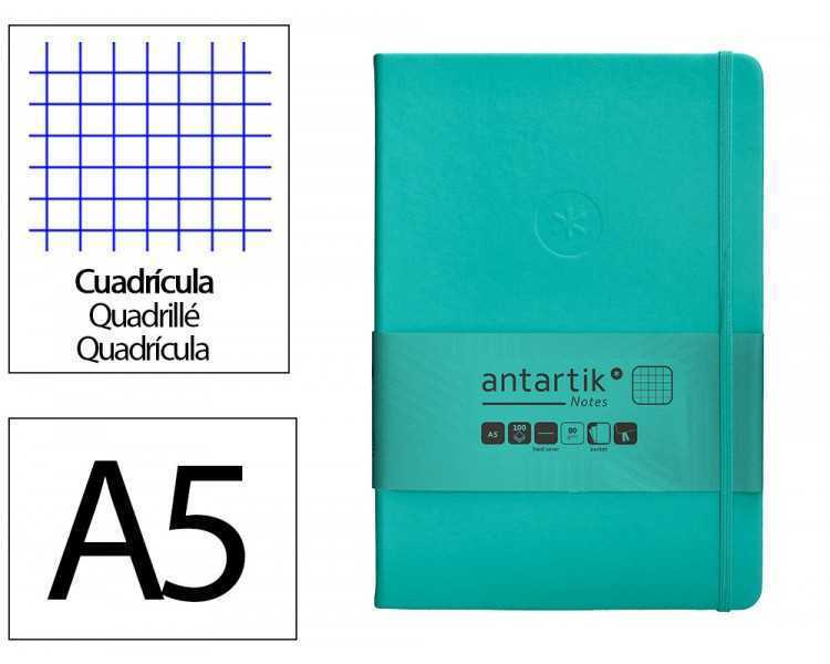 Cuaderno con gomilla antartik notes tapa dura a5 hojas cuadricula turquesa 100 hojas 80 gr fsc
