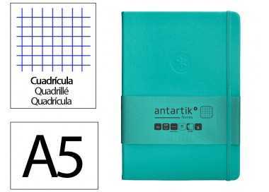 Cuaderno con gomilla antartik notes tapa dura a5 hojas cuadricula turquesa 100 hojas 80 gr fsc