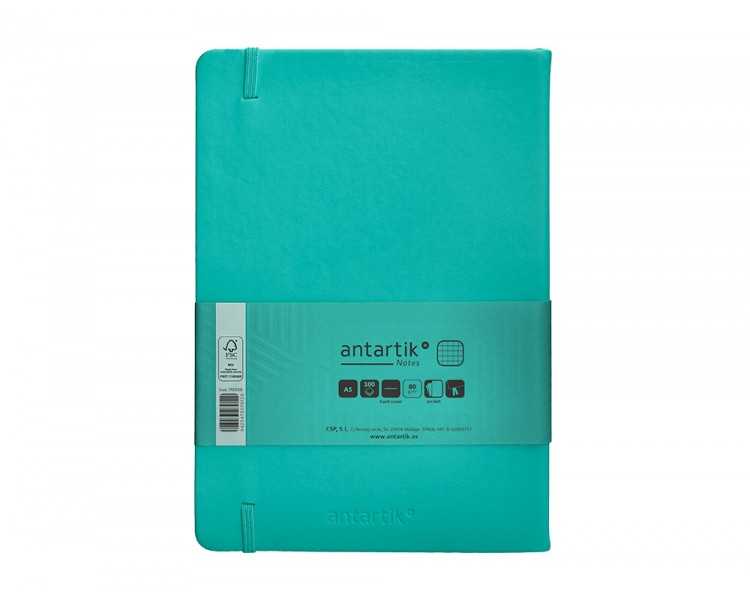 Cuaderno con gomilla antartik notes tapa dura a5 hojas cuadricula turquesa 100 hojas 80 gr fsc