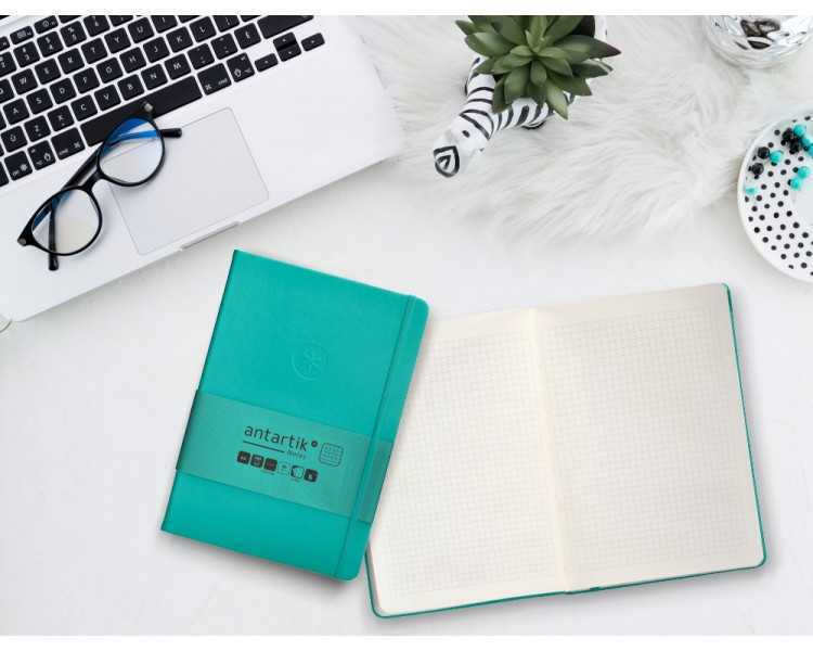 Cuaderno con gomilla antartik notes tapa dura a5 hojas cuadricula turquesa 100 hojas 80 gr fsc