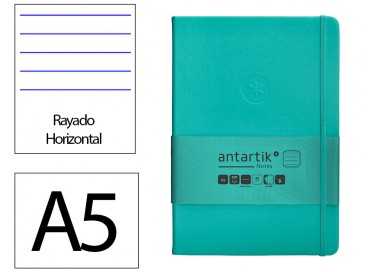 Cuaderno con gomilla antartik notes tapa dura a5 hojas rayas turquesa 100 hojas 80 gr fsc