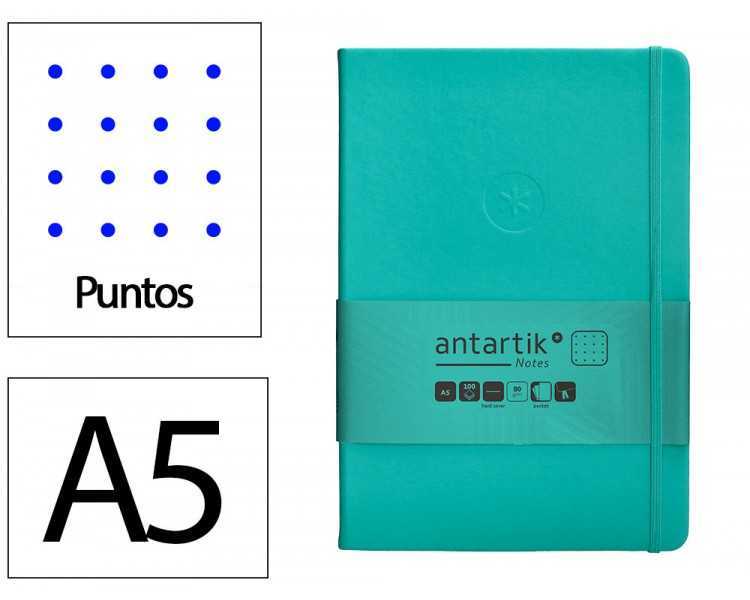 Cuaderno con gomilla antartik notes tapa dura a5 hojas puntos turquesa 100 hojas 80 gr fsc