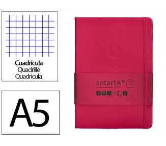 Cuaderno con gomilla antartik notes tapa dura a5 hojas cuadricula burdeos 100 hojas 80 gr fsc