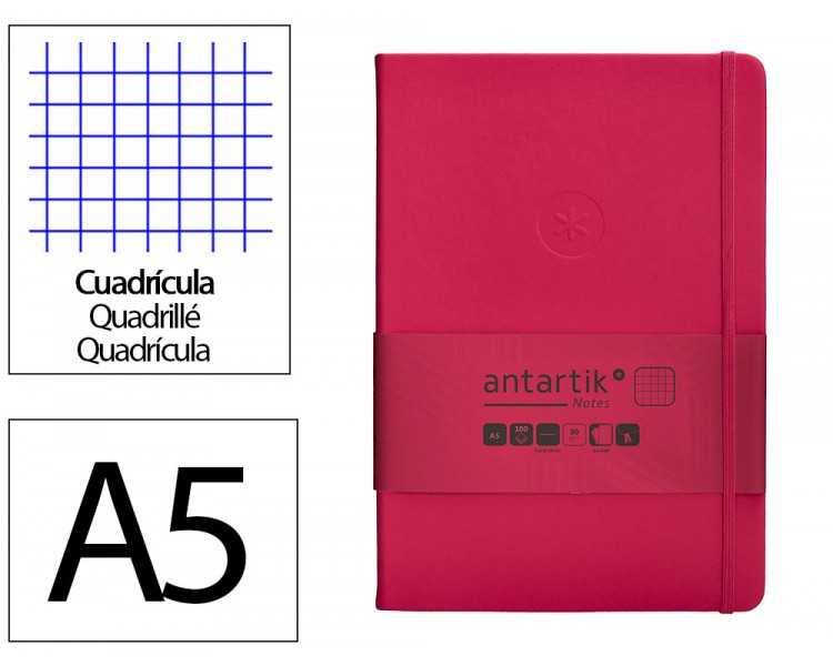 Cuaderno con gomilla antartik notes tapa dura a5 hojas cuadricula burdeos 100 hojas 80 gr fsc