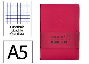 Cuaderno con gomilla antartik notes tapa dura a5 hojas cuadricula burdeos 100 hojas 80 gr fsc
