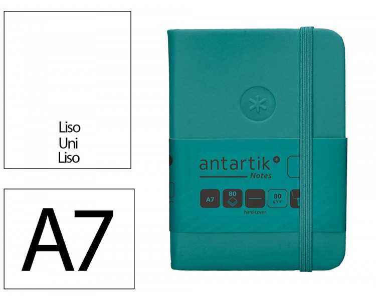 Cuaderno con gomilla antartik notes tapa dura a7 hojas lisas verde aguamarina 80 hojas 80 gr fsc
