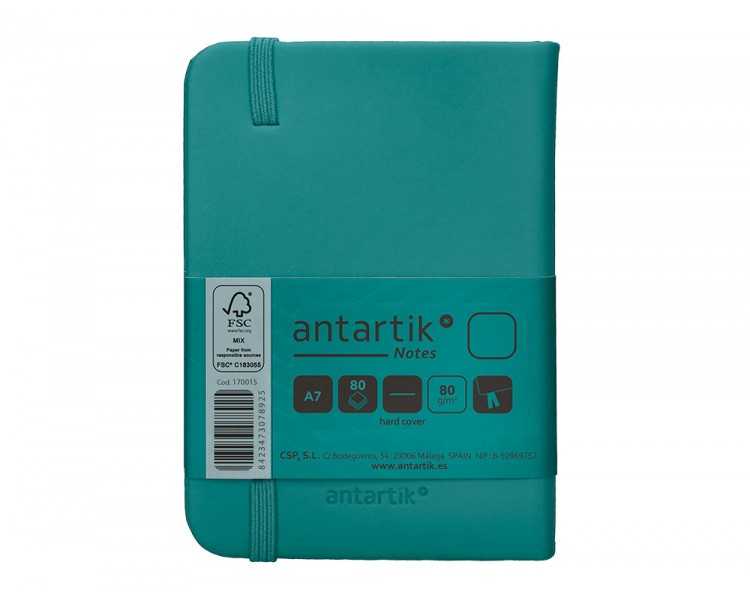 Cuaderno con gomilla antartik notes tapa dura a7 hojas lisas verde aguamarina 80 hojas 80 gr fsc