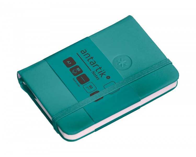 Cuaderno con gomilla antartik notes tapa dura a7 hojas lisas verde aguamarina 80 hojas 80 gr fsc