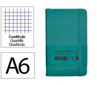 Cuaderno con gomilla antartik notes tapa dura a6 hojas cuadricula verde aguamarina 100 hojas 80 gr