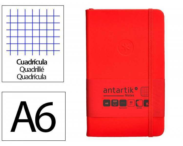 Cuaderno con gomilla antartik notes tapa dura a6 hojas cuadricula rojo 100 hojas 80 gr fsc