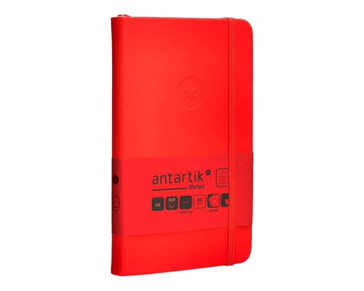 Cuaderno con gomilla antartik notes tapa dura a6 hojas cuadricula rojo 100 hojas 80 gr fsc