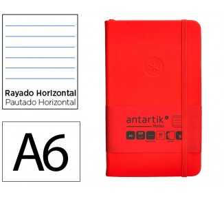 Cuaderno con gomilla antartik notes tapa dura a6 hojas rayas rojo 100 hojas 80 gr fsc