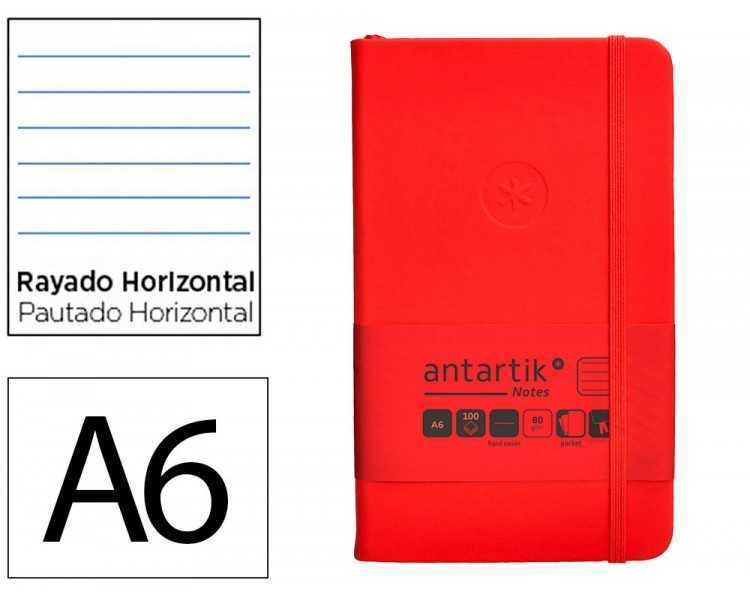 Cuaderno con gomilla antartik notes tapa dura a6 hojas rayas rojo 100 hojas 80 gr fsc
