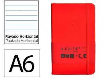 Cuaderno con gomilla antartik notes tapa dura a6 hojas rayas rojo 100 hojas 80 gr fsc