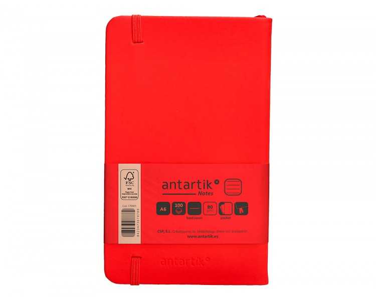 Cuaderno con gomilla antartik notes tapa dura a6 hojas rayas rojo 100 hojas 80 gr fsc