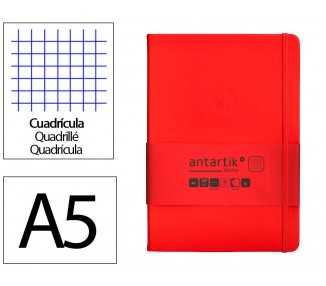 Cuaderno con gomilla antartik notes tapa dura a5 hojas cuadricula rojo 100 hojas 80 gr fsc