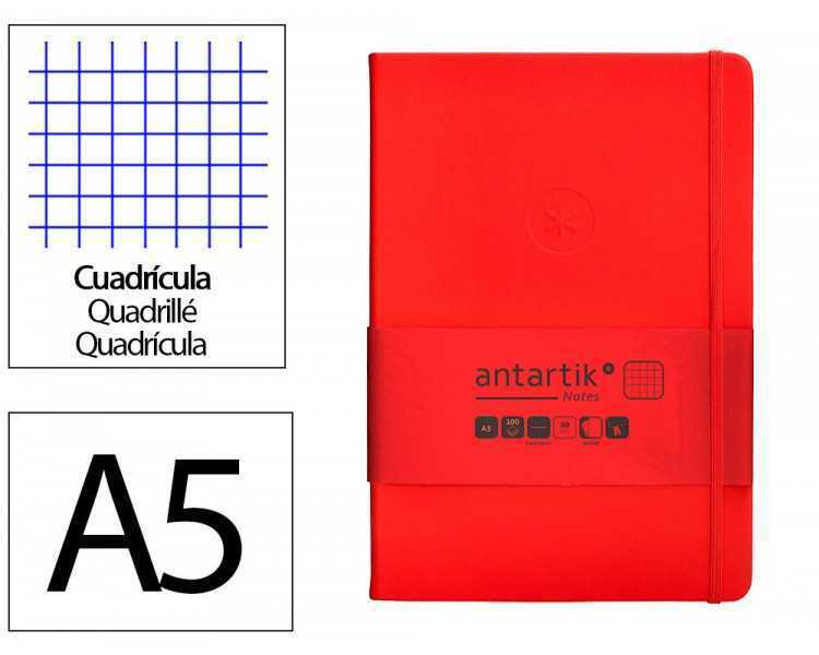 Cuaderno con gomilla antartik notes tapa dura a5 hojas cuadricula rojo 100 hojas 80 gr fsc