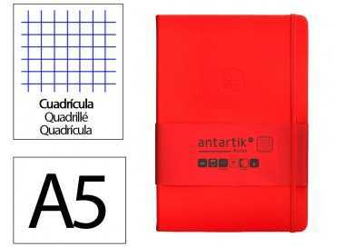 Cuaderno con gomilla antartik notes tapa dura a5 hojas cuadricula rojo 100 hojas 80 gr fsc