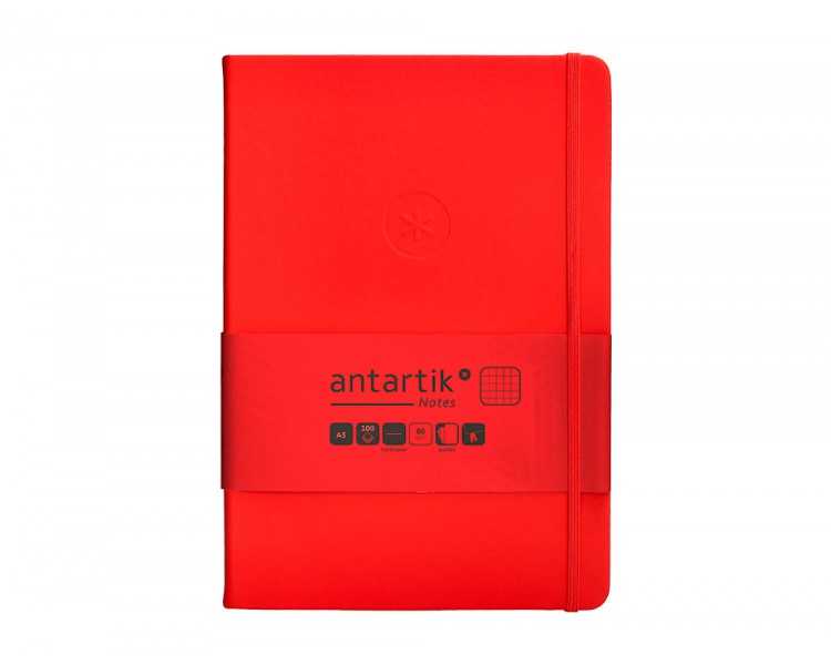 Cuaderno con gomilla antartik notes tapa dura a5 hojas cuadricula rojo 100 hojas 80 gr fsc