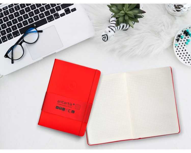 Cuaderno con gomilla antartik notes tapa dura a5 hojas cuadricula rojo 100 hojas 80 gr fsc