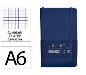 Cuaderno con gomilla antartik notes tapa dura a6 hojas cuadricula azul marino 100 hojas 80 gr fsc