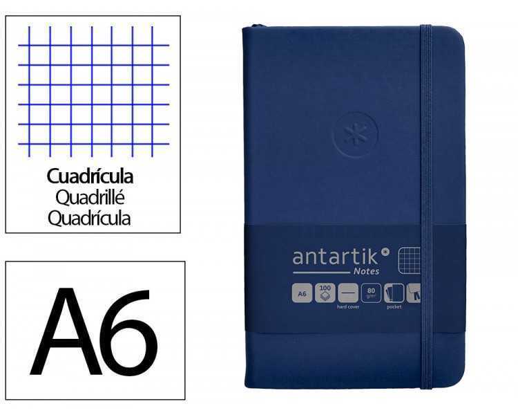 Cuaderno con gomilla antartik notes tapa dura a6 hojas cuadricula azul marino 100 hojas 80 gr fsc