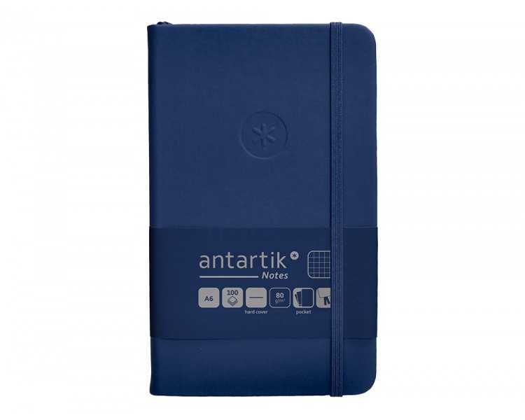 Cuaderno con gomilla antartik notes tapa dura a6 hojas cuadricula azul marino 100 hojas 80 gr fsc
