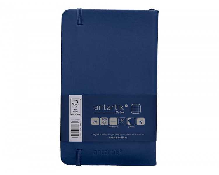 Cuaderno con gomilla antartik notes tapa dura a6 hojas cuadricula azul marino 100 hojas 80 gr fsc
