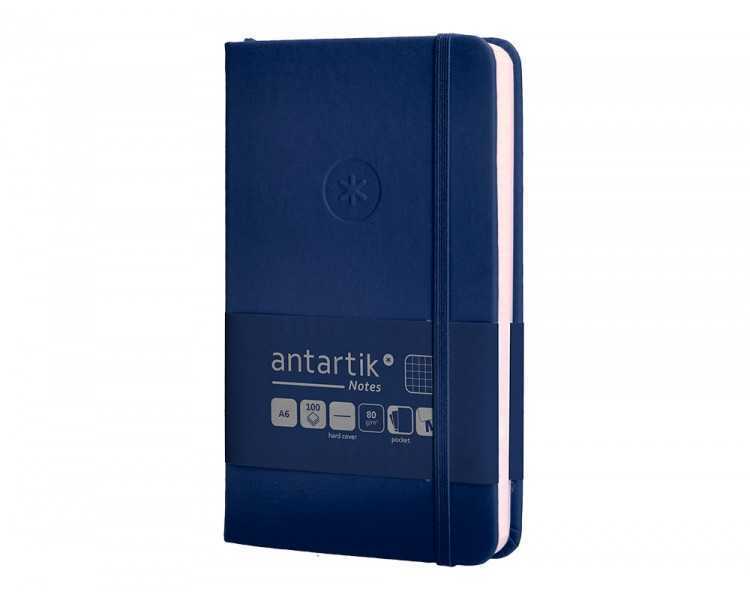 Cuaderno con gomilla antartik notes tapa dura a6 hojas cuadricula azul marino 100 hojas 80 gr fsc